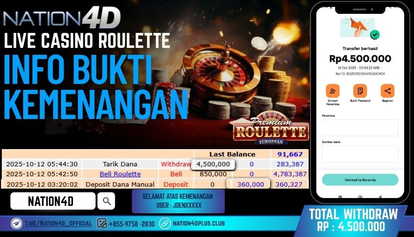 NATION4D -LIVE CASINO ROULETTE RP.4,500,000 LUNAS!