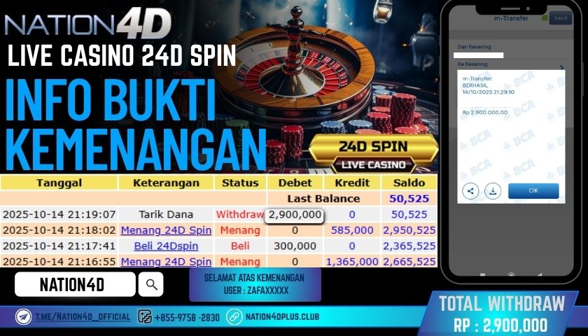 NATION4D -LIVE CASINO 24D SPIN RP.2,900,000 LUNAS!