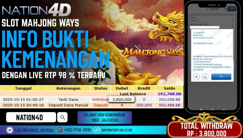 NATION4D -SLOT MAHJONG WAYS RP.3,800,000 LUNAS!