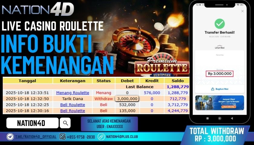NATION4D -LIVE CASINO ROULETTE RP.3,000,000 LUNAS!