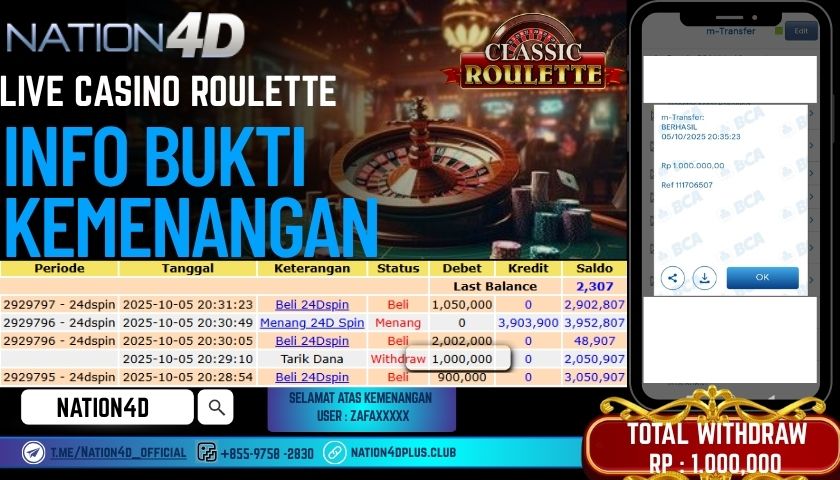 NATION4D -LIVE CASINO ROULETTE RP.1,000,000 LUNAS!