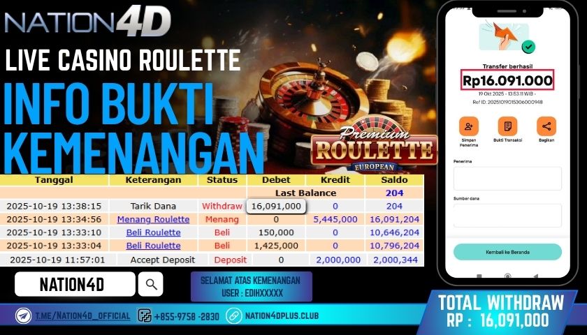 NATION4D -LIVE CASINO ROULETTE RP.16,091,000 LUNAS!
