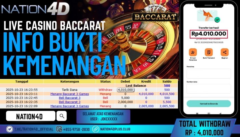 NATION4D -LIVE CASINO BACCARAT RP.4,010,000 LUNAS!