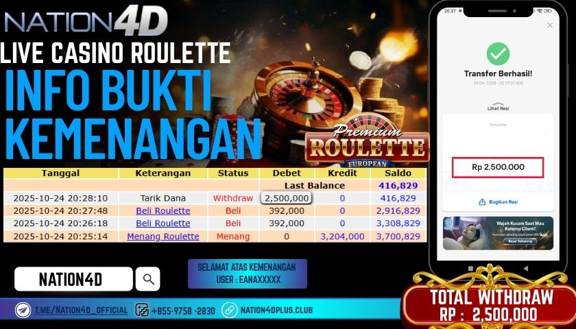 NATION4D -LIVE CASINO ROULETTE RP.2,500,000 LUNAS!