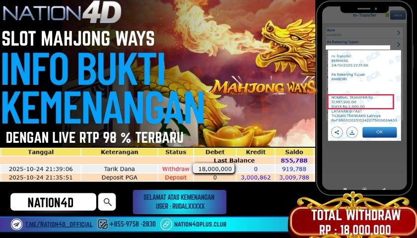 NATION4D -SLOT MAHJONG WAYS RP.18,000,000 LUNAS!