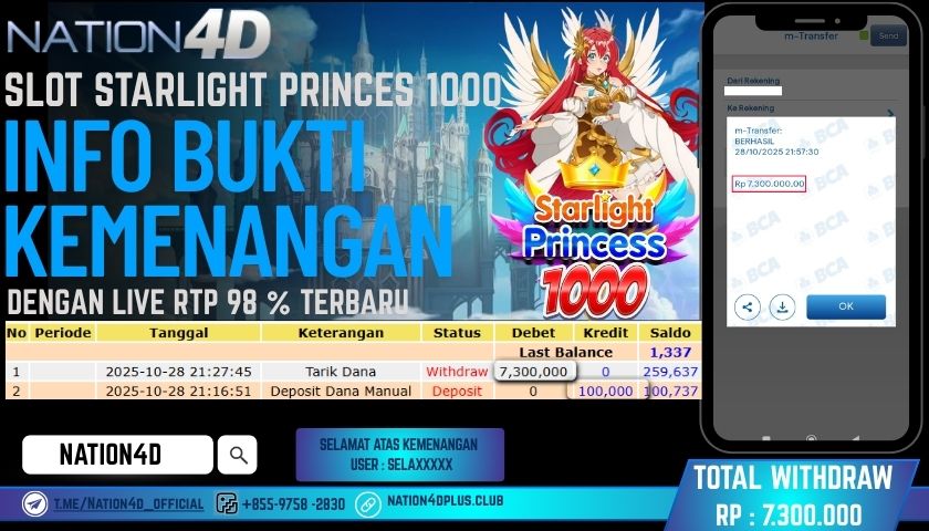 NATION4D -SLOT STARLIGHT PRINCES 1000 RP.7,300,000 LUNAS!