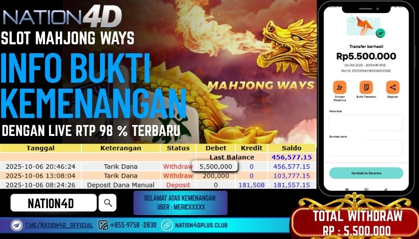 NATION4D -SLOT MAHJONG WAYS RP.5,500,000 LUNAS!