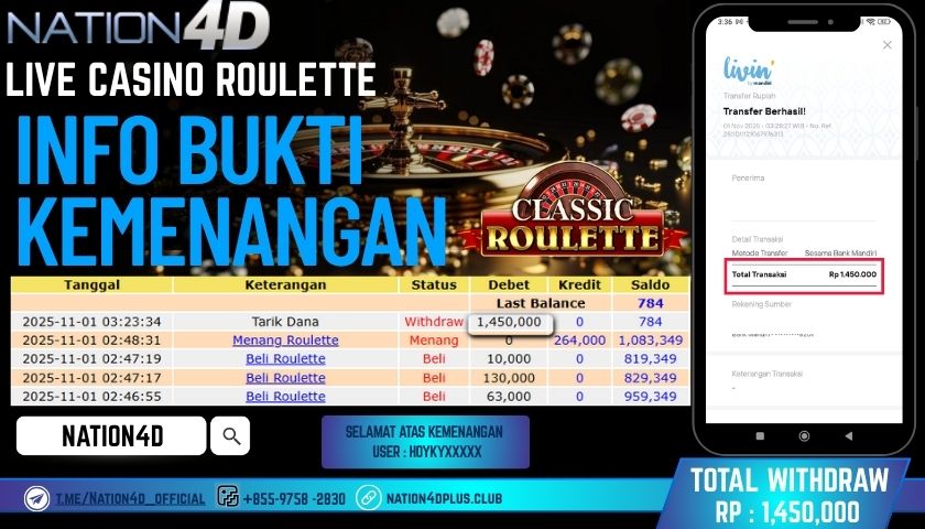 NATION4D -LIVE CASINO ROULETTE RP.1,450,000 LUNAS!