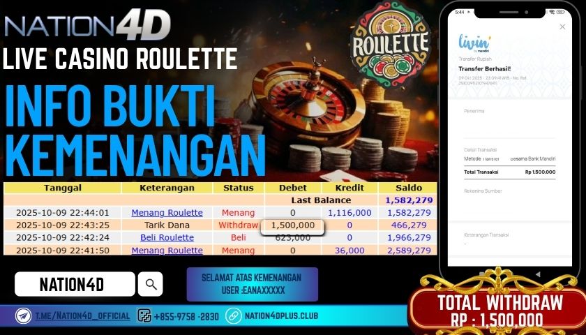 NATION4D -LIVE CASINO ROULETTE RP.1,500,000 LUNAS!