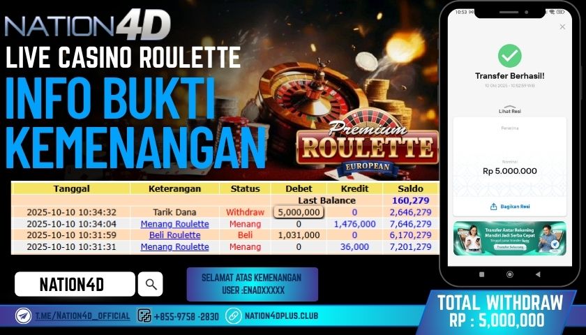 NATION4D -LIVE CASINO ROULETTE RP.5.000.000 LUNAS