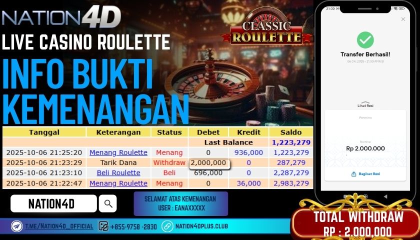 NATION4D -LIVE CASINO ROULETTE RP.2,000,000 LUNAS!