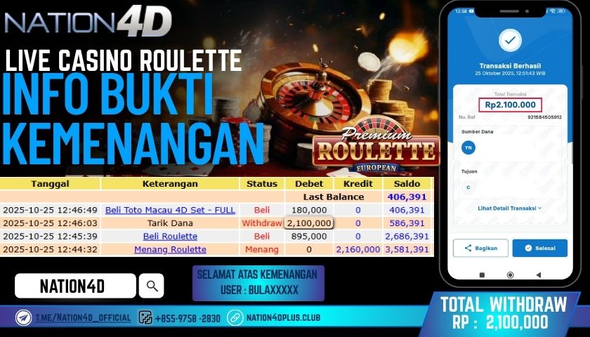 NATION4D -LIVE CASINO ROULETTE RP.2.100.000 LUNAS!