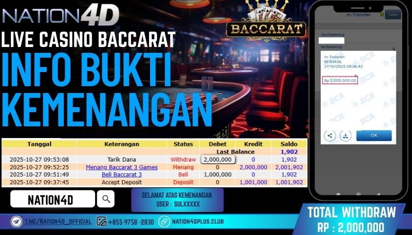 NATION4D -LIVE CASINO BACCARAT RP.2,000,000 LUNAS!