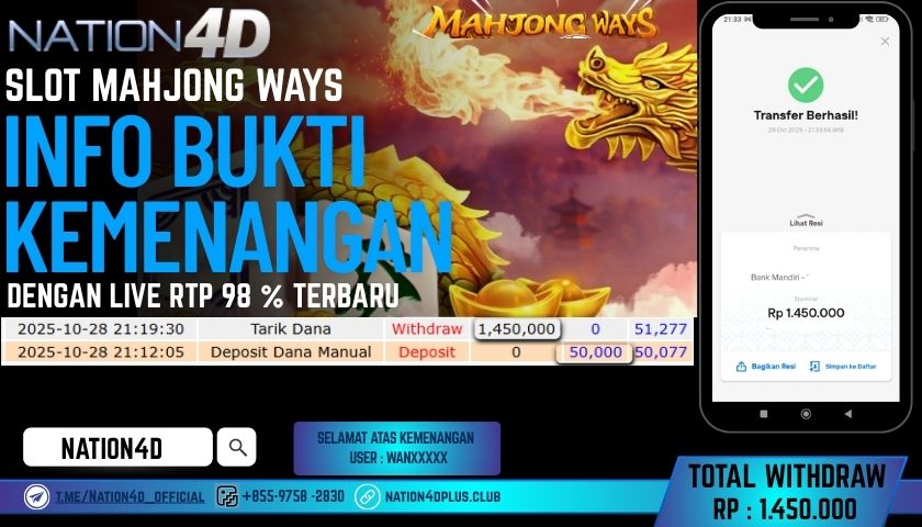 NATION4D -SLOT MAHJONG WAYS RP.1,450,000 LUNAS!