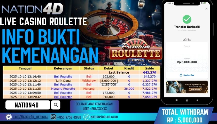 NATION4D -LIVE CASINO ROULETTE RP.5.000.000 LUNAS