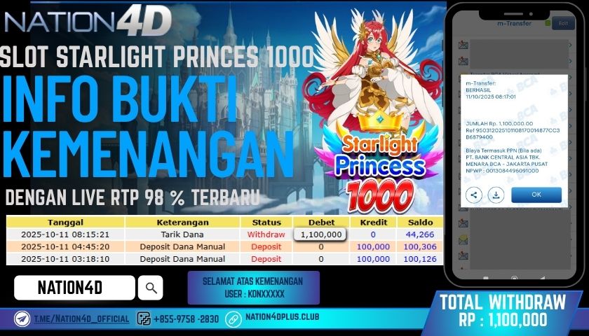 NATION4D -SLOT STARLIGHT PRINCES 1000 RP.1,100,000 LUNAS!