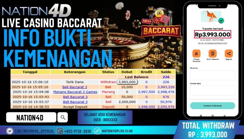 NATION4D -LIVE CASINO BACCARAT RP.3,993,000 LUNAS!