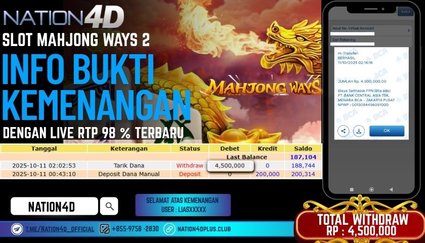 NATION4D -SLOT MAHJONG WAYS RP.4,500,000 LUNAS!