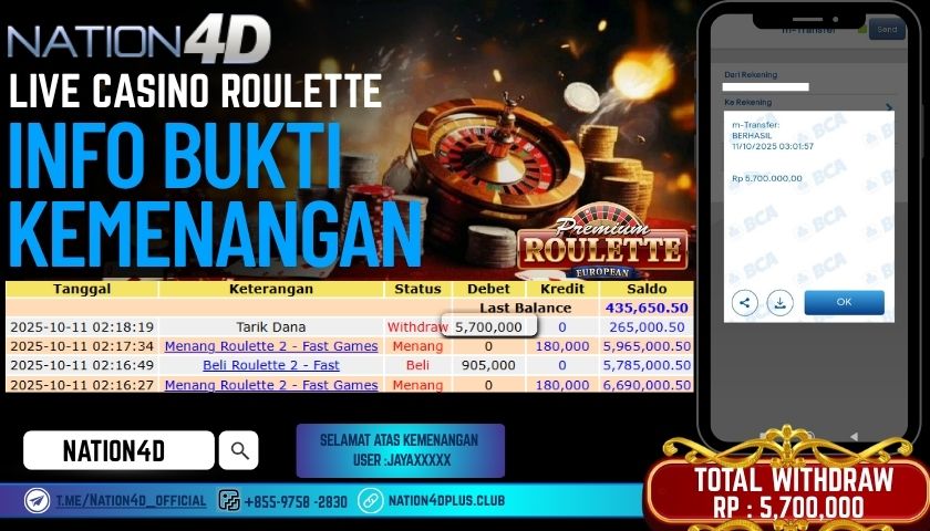 NATION4D -LIVE CASINO ROULETTE RP.5,700,000 LUNAS!