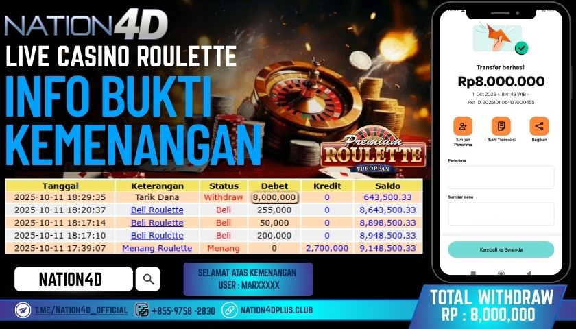 NATION4D -LIVE CASINO ROULETTE RP.8,000,000 LUNAS!