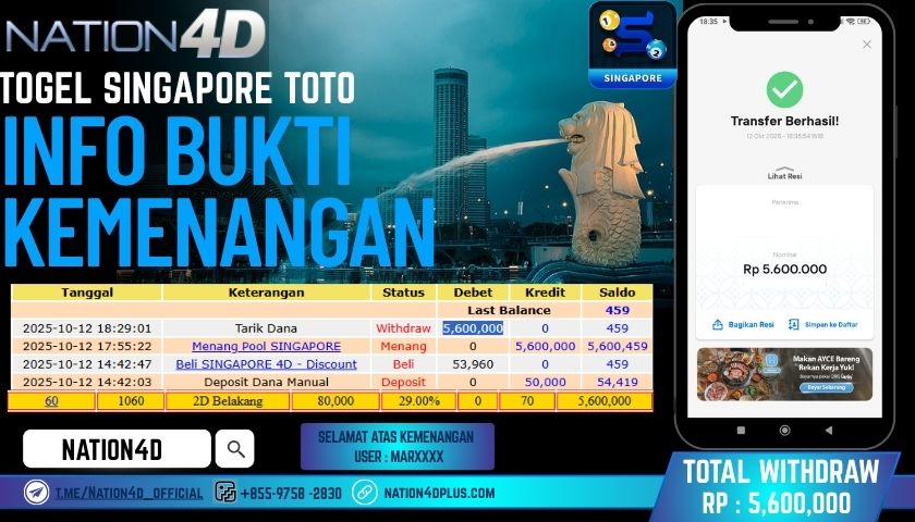 NATION4D -TOGEL SINGAPORE POOLS RP.5,600,000 LUNAS!