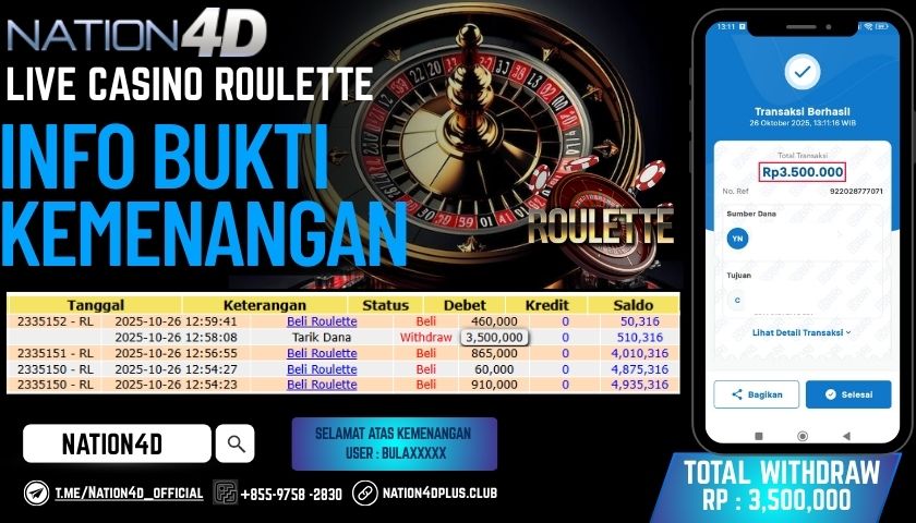 NATION4D -LIVE CASINO ROULETTE RP. 3,500.000 LUNAS!