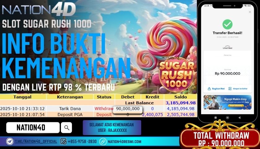 NATION4D -SLOT SUGAR RUSH 1000 RP.90,000,000 LUNAS!