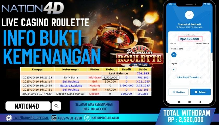 NATION4D -LIVE CASINO ROULETTE RP.2,520,000 LUNAS!