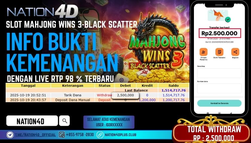 NATION4D -SLOT MAHJONG WINS 3 BLACK SCATTER RP.2,500,000 LUNAS!