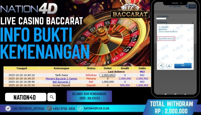 NATION4D -LIVE CASINO BACCARAT RP.4.000.000 LUNAS!