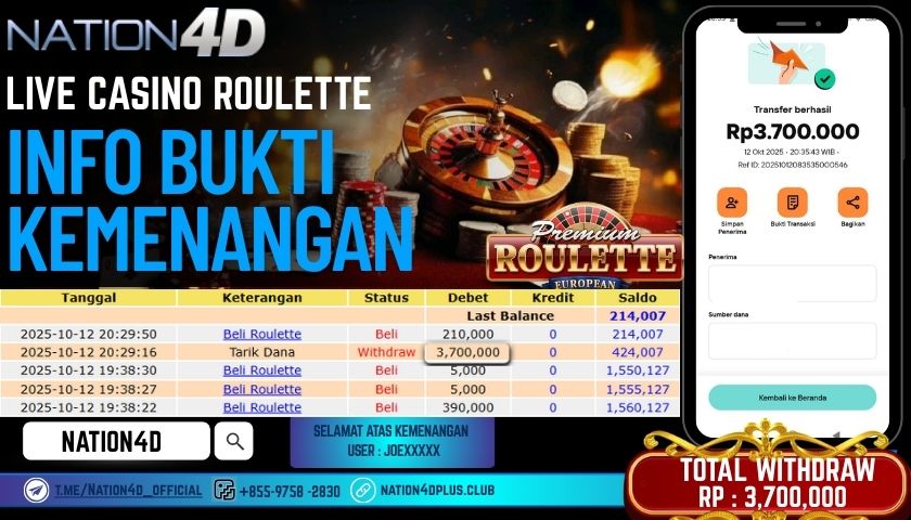 NATION4D -LIVE CASINO ROULETTE RP.3,700,000 LUNAS!