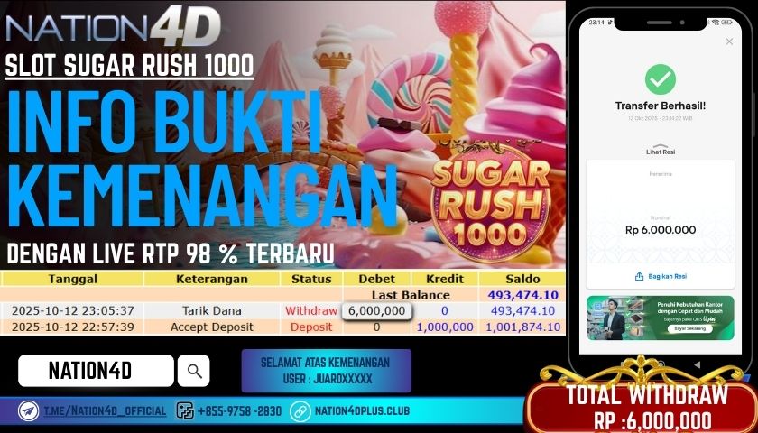 NATION4D -SLOT SUGAR RUSH 1000 RP.6,000,000 LUNAS!