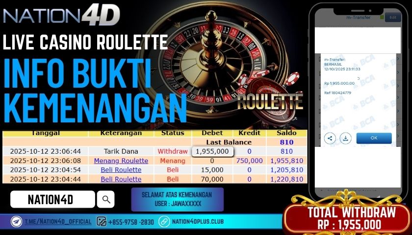 NATION4D -LIVE CASINO ROULETTE RP.1,955,000 LUNAS!