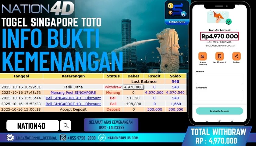 NATION4D -TOGEL SINGAPORE TOTO RP.4,970,000 LUNAS!