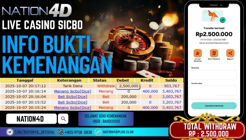 NATION4D -LIVE CASINO SICBO RP.2,500,000 LUNAS!