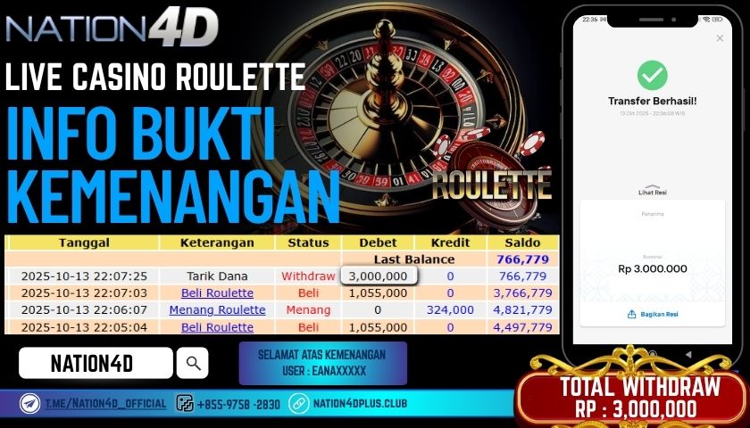 NATION4D -LIVE CASINO ROPULETTE RP.3,000,000 LUNAS!