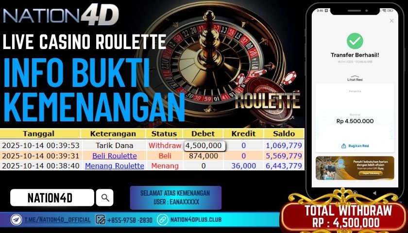NATION4D -LIVE CASINO ROULETTE RP.4,500,000 LUNAS!
