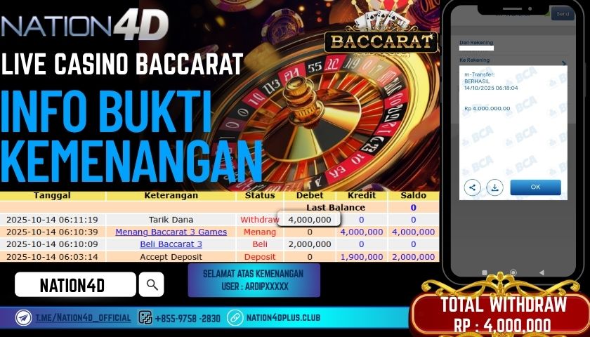 NATION4D -LIVE CASINO BACCARAT RP.4,000,000 LUNAS!