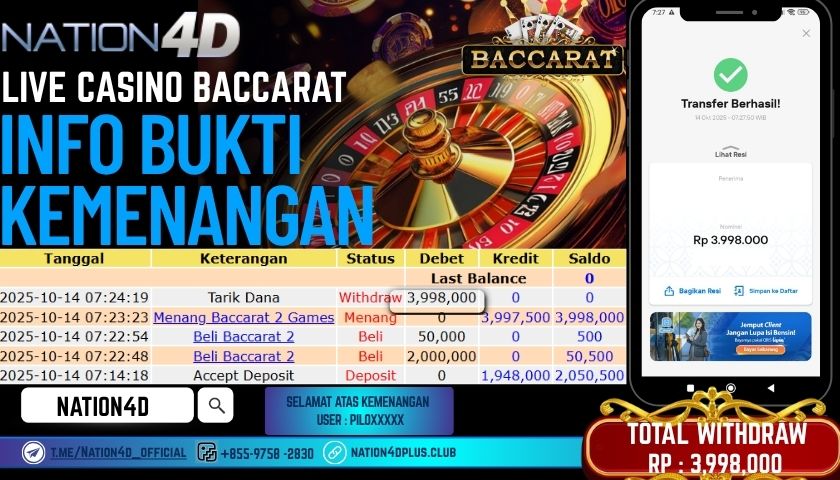 NATION4D -LIVE CASINO BACCARAT RP.3,998,000 LUNAS!