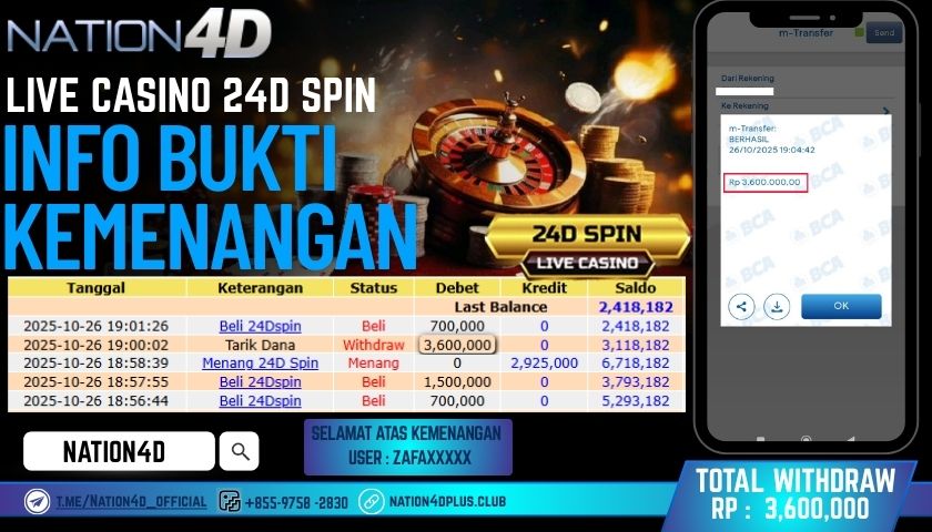 NATION4D -LIVE CASINO 24D SPIN                 RP. 3,600.000 LUNAS!