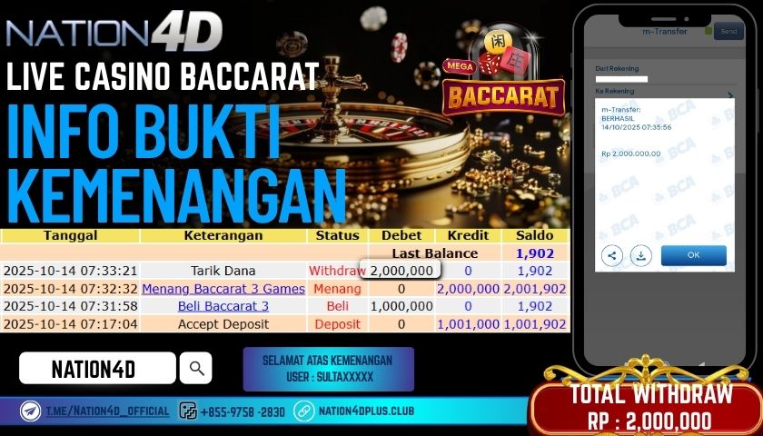 NATION4D -LIVE CASINO BACCARAT RP.2,000,000 LUNAS!