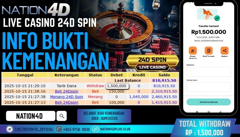 NATION4D -LIVE CASINO 24D SPIN RP.1,500,000 LUNAS!