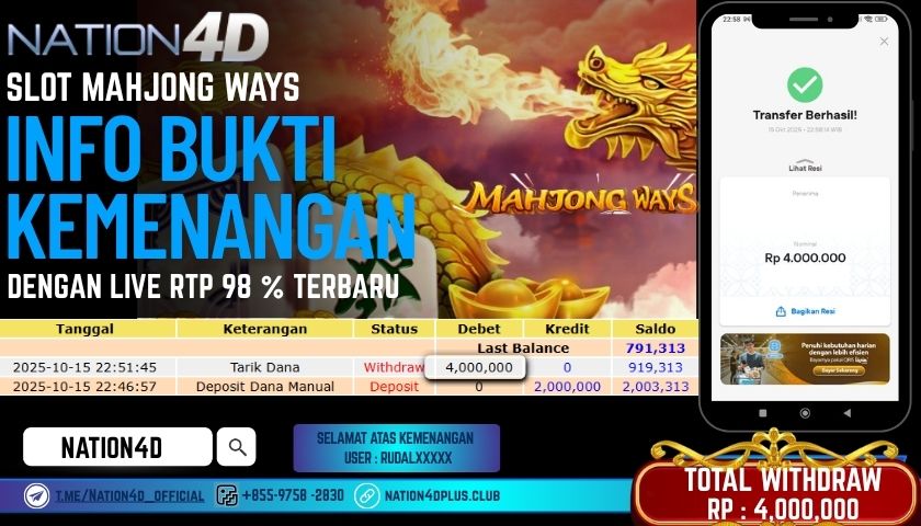 NATION4D -SLOT MAHJONG WAYS RP.4,000,000 LUNAS!