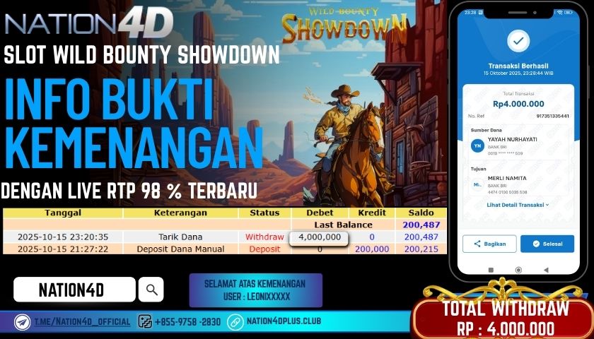 NATION4D -SLOT WILD BOUNTY SHOWDOWN RP.4,000,000 LUNAS!