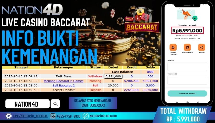 NATION4D -LIVE CASINO BACCARAT RP.5,991,000 LUNAS!