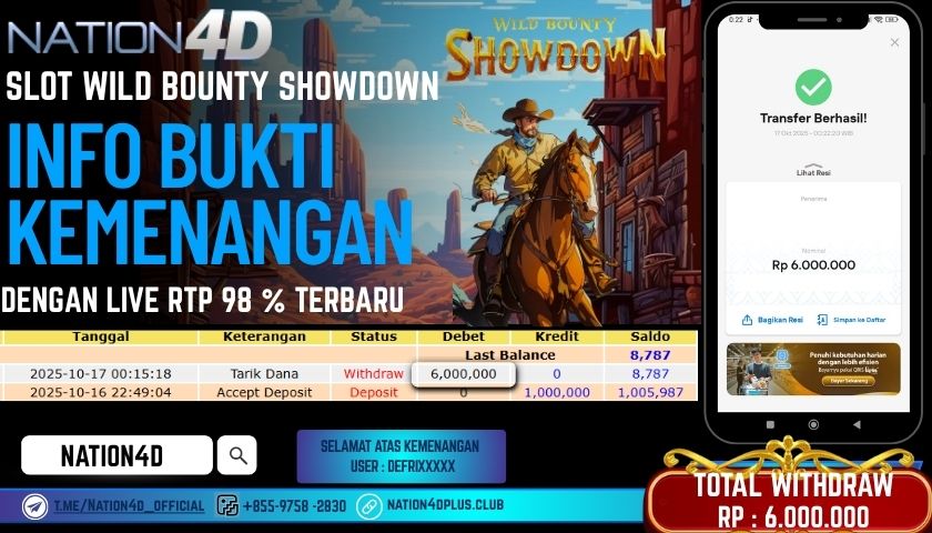 NATION4D -SLOT WILD BOUNTY SHOWDOWN RP.6,000,000 LUNAS!