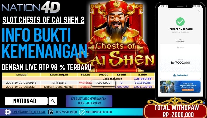 NATION4D -SLOT CHESTS OF CAI SHEN 2 RP.7,000,000 LUNAS!
