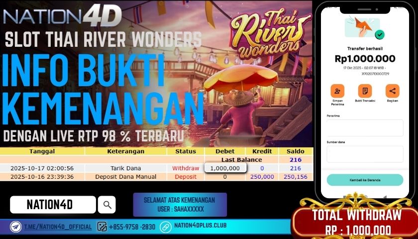 NATION4D -SLOT THAI RIVER WONDERS RP.1,000,000 LUNAS!