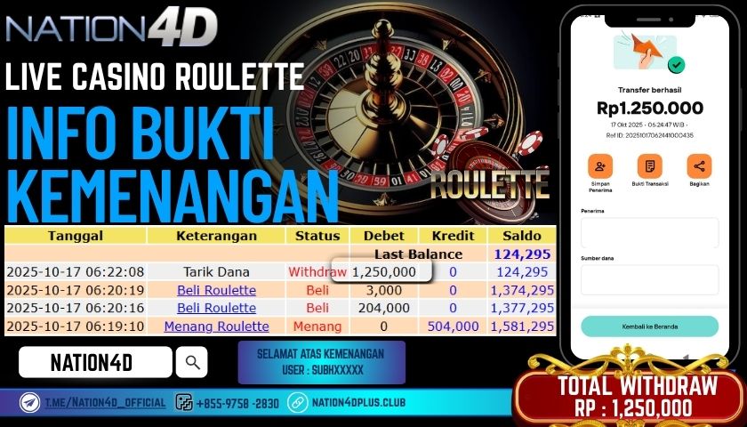 NATION4D -LIVE CASINO ROULETTE RP.1,250,000 LUNAS!