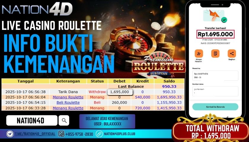 NATION4D -LIVE CASINO ROULETTE RP.1,695,000 LUNAS!